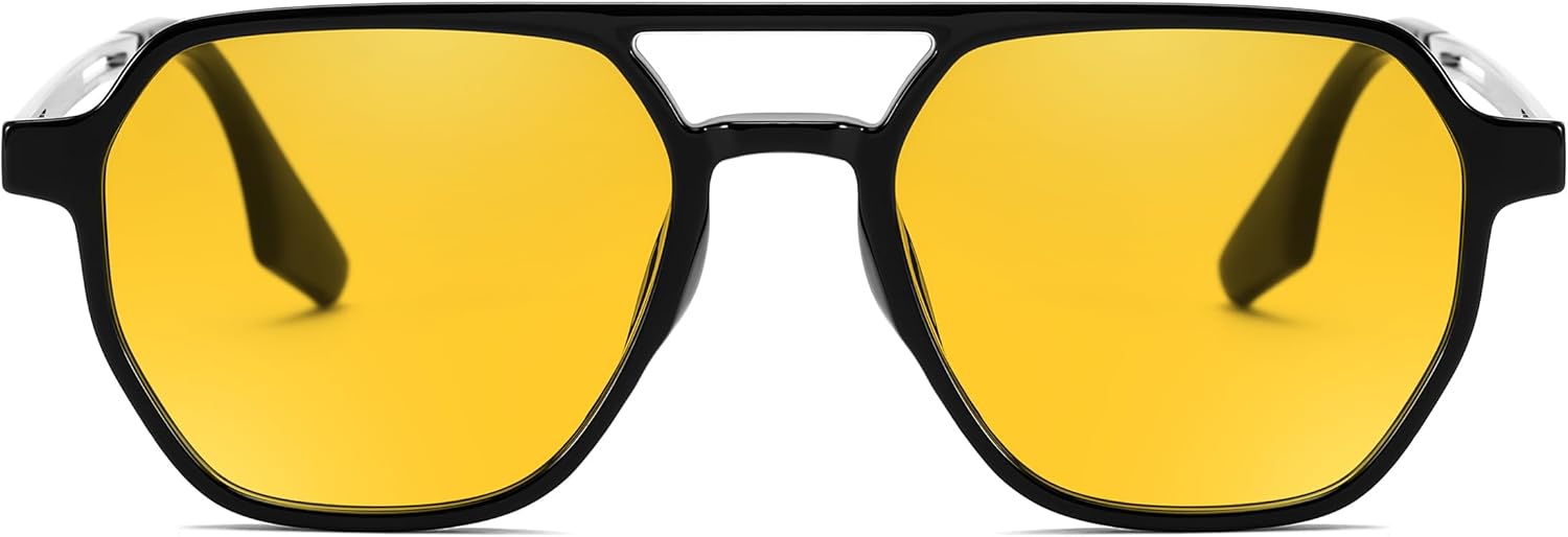 FEISEDY Retro 70s Aviator Sunglasses for Women Men Vintage Square Trendy Oversized Shades UV400 B0145Yellow