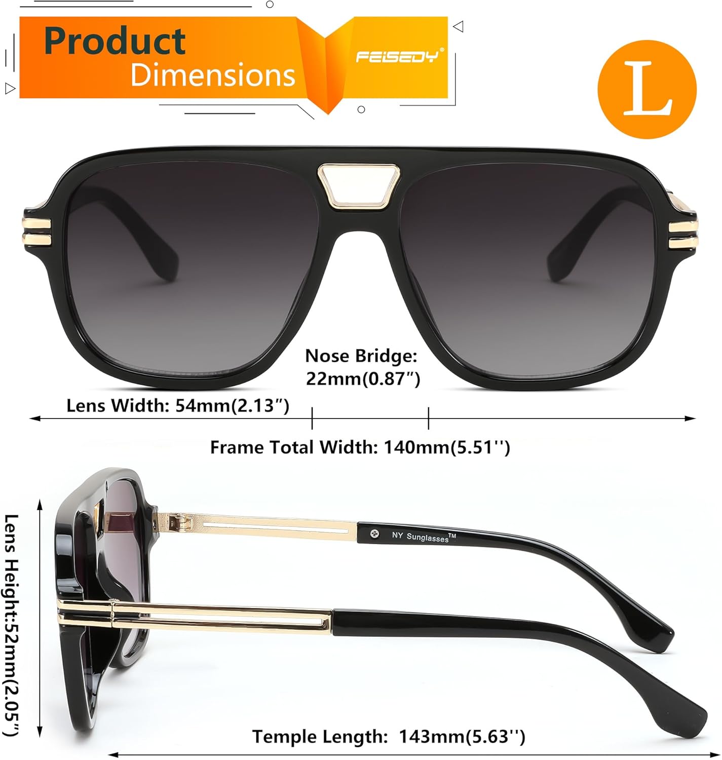 FEISEDY Retro Aviator Sunglasses for Women Men Vintage Trendy Oversized Square Shades UV400 B0106Black Frame  Gradual Grey Lens