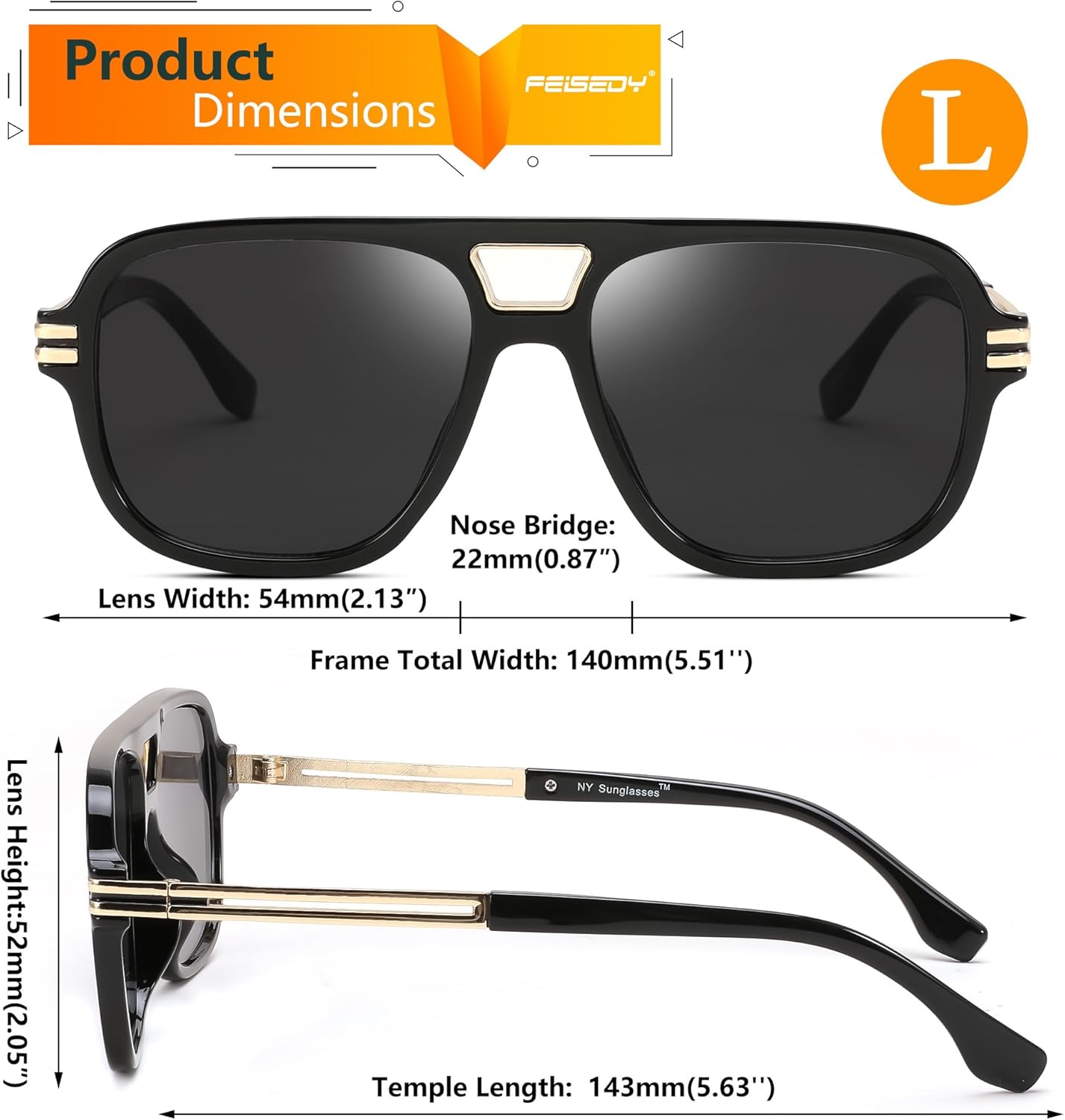 FEISEDY Retro Aviator Sunglasses for Women Men Vintage Trendy Oversized Square Shades UV400 B0106Black Frame  Grey Lens