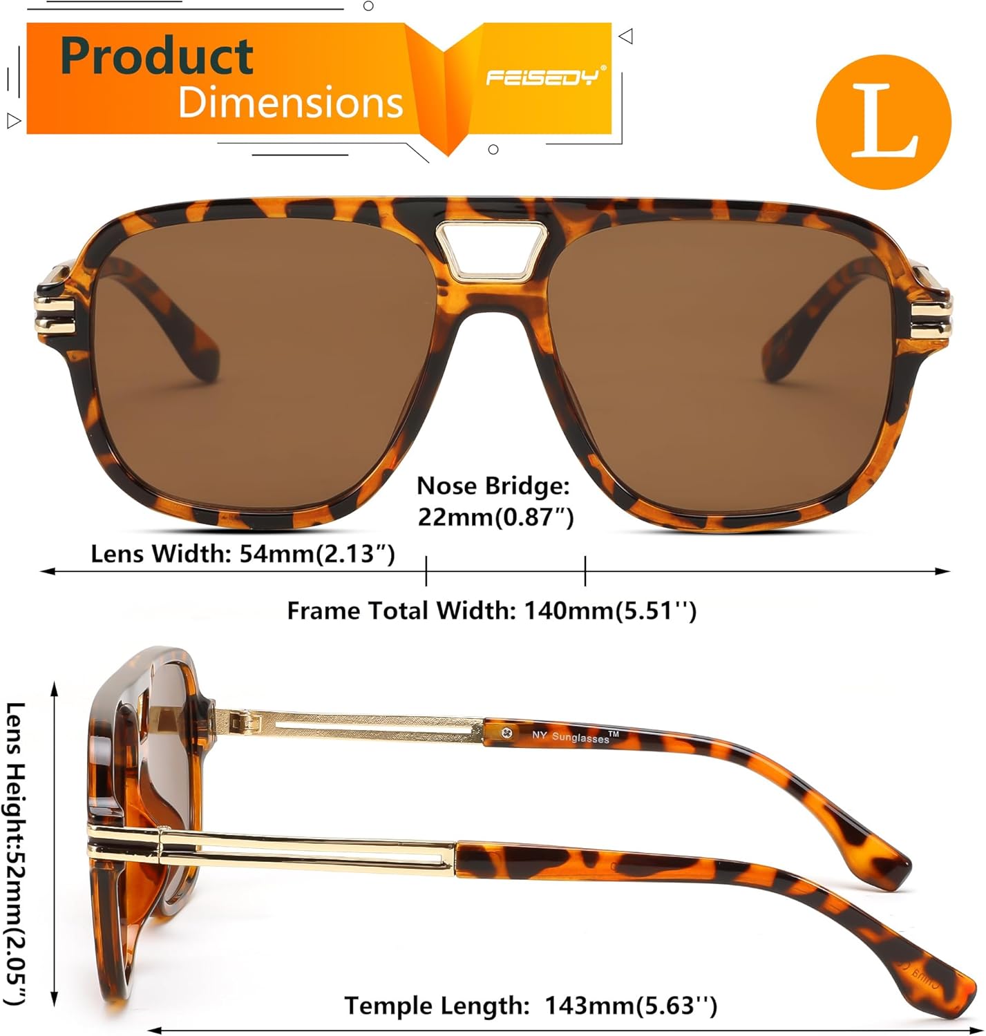 FEISEDY Retro Aviator Sunglasses for Women Men Vintage Trendy Oversized Square Shades UV400 B0106Leopard Frame  Tea Lens