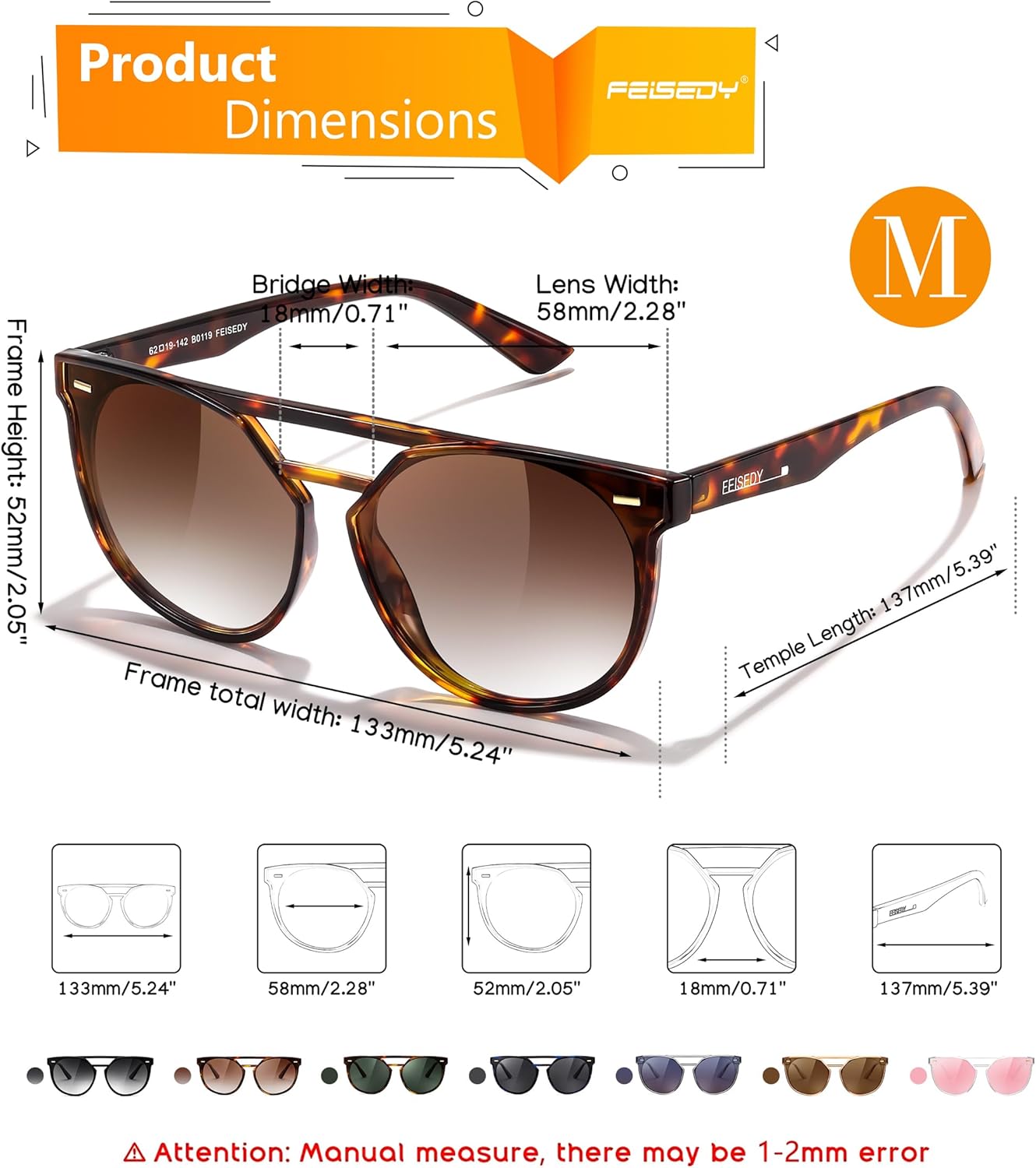 FEISEDY Vintage Cat Eye Sunglasses Polarized Round Aviator Trendy Oversized UV400 Sun Glasses B011902 Tortoiseshell  Gradual Tea