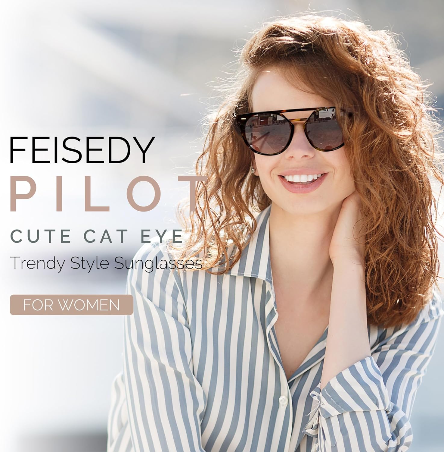 FEISEDY Vintage Cat Eye Sunglasses Polarized Round Aviator Trendy Oversized UV400 Sun Glasses B011902 Tortoiseshell  Gradual Tea