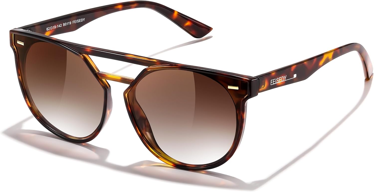 FEISEDY Vintage Cat Eye Sunglasses Polarized Round Aviator Trendy Oversized UV400 Sun Glasses B011902 Tortoiseshell  Gradual Tea