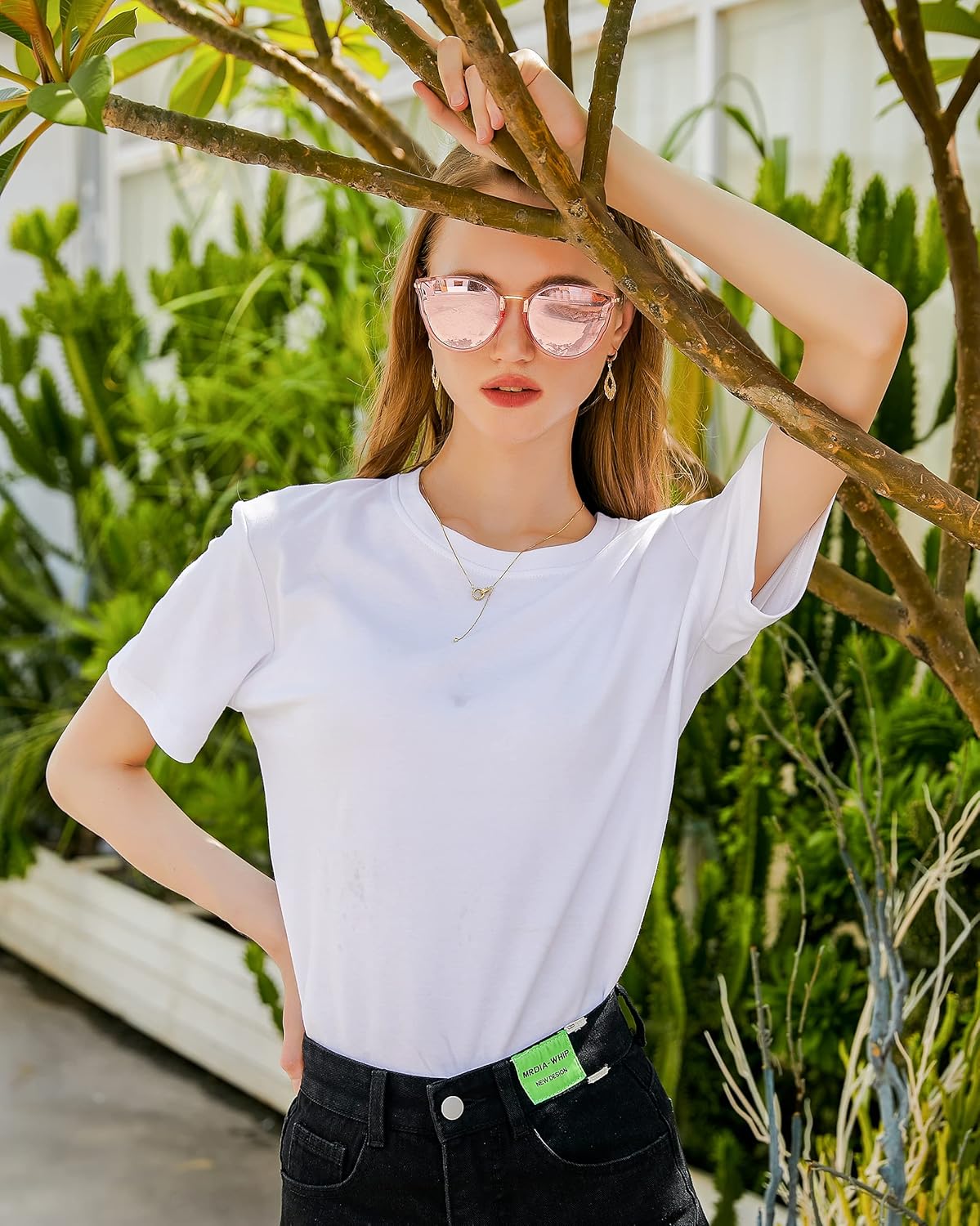 FEISEDY Vintage Polarized Cat Eye Sunglasses for Women Oversized Round Sunglasses Anti Glare B7000Pink Mirrored