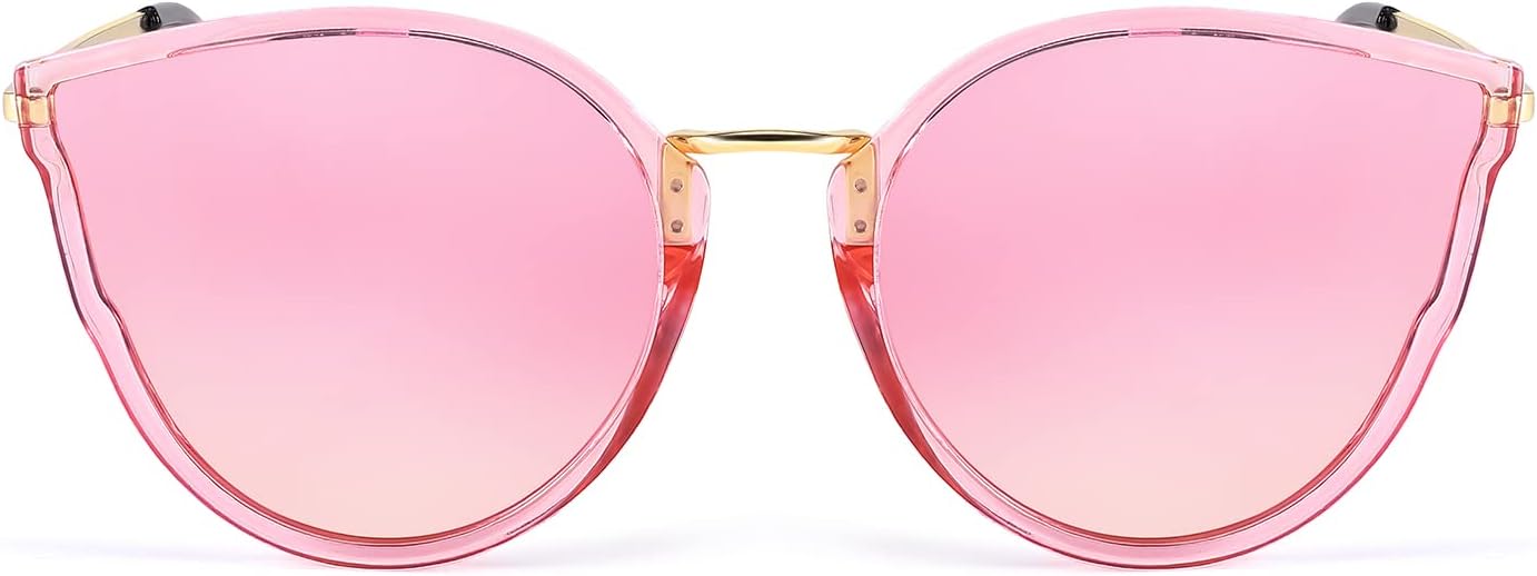 FEISEDY Vintage Polarized Cat Eye Sunglasses for Women Oversized Round Sunglasses Anti Glare B7000Pink Mirrored
