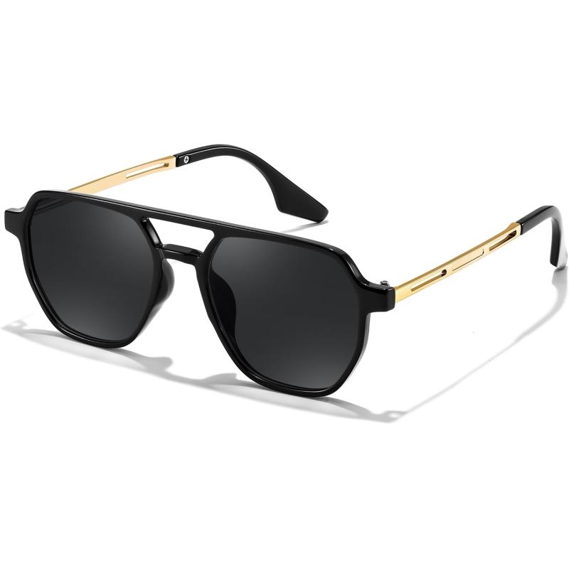FEISEDY Retro 70s Aviator Sunglasses for Women Men Vintage Square Trendy Oversized Shades UV400 B0145Black