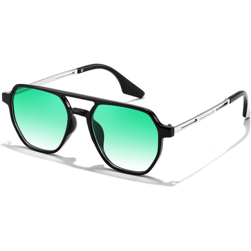 FEISEDY Retro 70s Aviator Sunglasses for Women Men Vintage Square Trendy Oversized Shades UV400 B0145Gradual Green