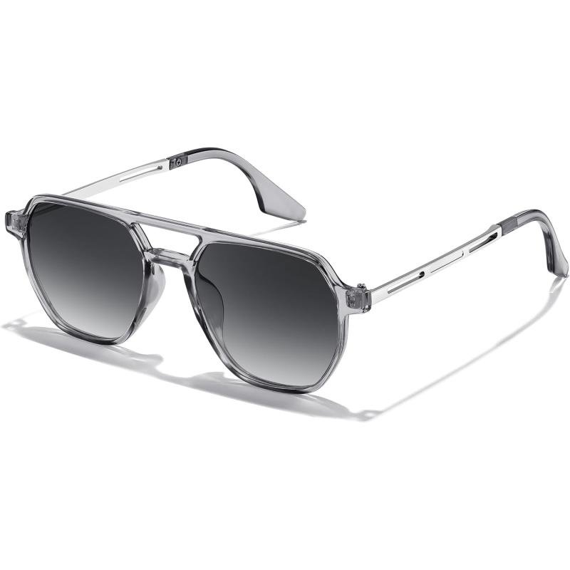 FEISEDY Retro 70s Aviator Sunglasses for Women Men Vintage Square Trendy Oversized Shades UV400 B0145Gradual Grey