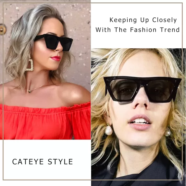 FEISEDY 2 PACK Vintage Square Cat Eye Sunglasses Women Trendy Cateye Sunglasses B2473F2Black  Black