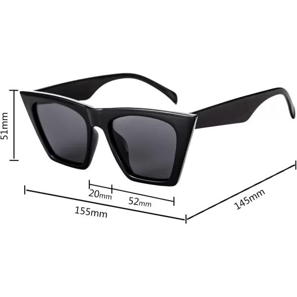 FEISEDY 2 PACK Vintage Square Cat Eye Sunglasses Women Trendy Cateye Sunglasses B2473F2Black  Black