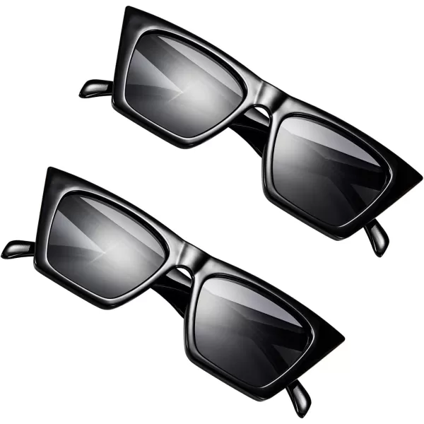 FEISEDY 2 PACK Vintage Square Cat Eye Sunglasses Women Trendy Cateye Sunglasses B2473F2Black  Black