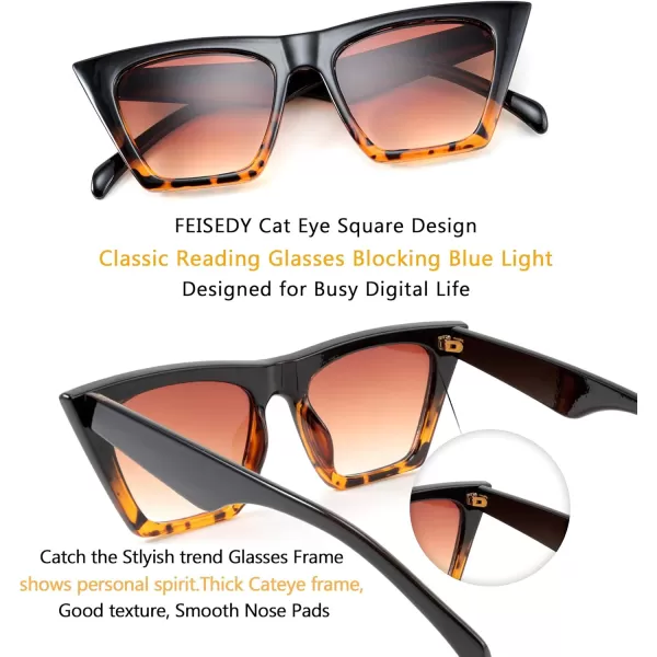 FEISEDY 2 PACK Vintage Square Cat Eye Sunglasses Women Trendy Cateye Sunglasses B2473F2Black  Blackleopard
