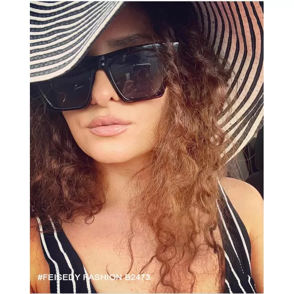 FEISEDY 2 PACK Vintage Square Cat Eye Sunglasses Women Trendy Cateye Sunglasses B2473F2Black  Blackleopard