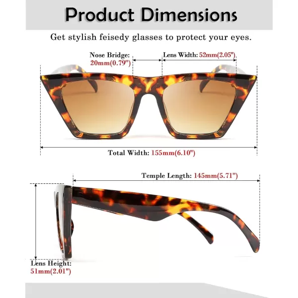 FEISEDY 2 PACK Vintage Square Cat Eye Sunglasses Women Trendy Cateye Sunglasses B2473F2Black  Leopard