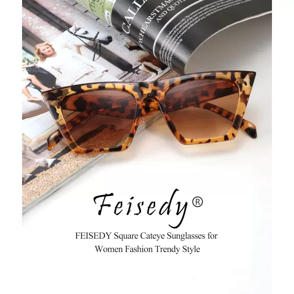 FEISEDY 2 PACK Vintage Square Cat Eye Sunglasses Women Trendy Cateye Sunglasses B2473F2Black  Leopard