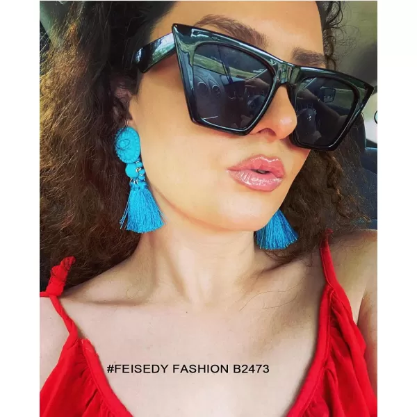 FEISEDY 2 PACK Vintage Square Cat Eye Sunglasses Women Trendy Cateye Sunglasses B2473F2Black  Leopard
