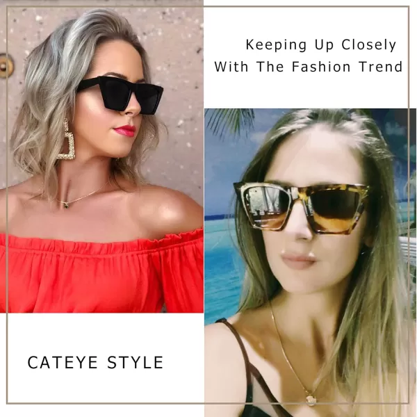 FEISEDY 2 PACK Vintage Square Cat Eye Sunglasses Women Trendy Cateye Sunglasses B2473F2Black  Leopard
