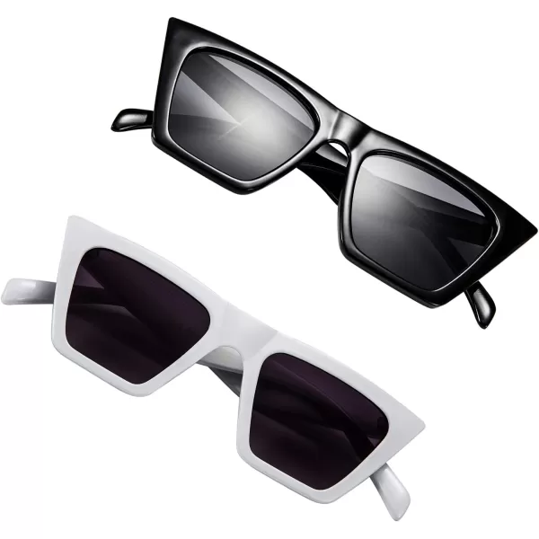 FEISEDY 2 PACK Vintage Square Cat Eye Sunglasses Women Trendy Cateye Sunglasses B2473F2Black  White