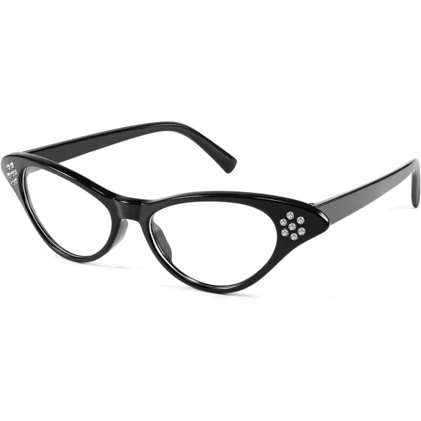 FEISEDY Cat Eye Costume Glasses with Rhinestones Women ampamp Kids 50s 60s Classic Party Cateye Sunglasses B2848001 Black Frame
