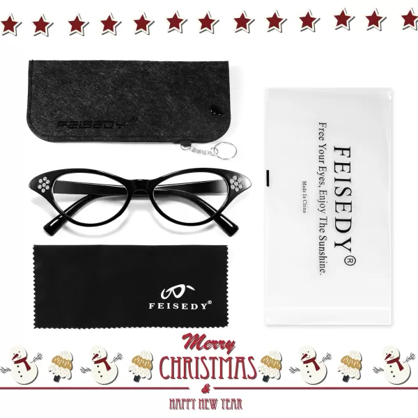 FEISEDY Cat Eye Costume Glasses with Rhinestones Women ampamp Kids 50s 60s Classic Party Cateye Sunglasses B2848001 Black Frame