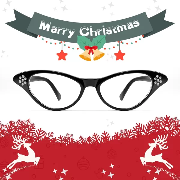 FEISEDY Cat Eye Costume Glasses with Rhinestones Women ampamp Kids 50s 60s Classic Party Cateye Sunglasses B2848001 Black Frame