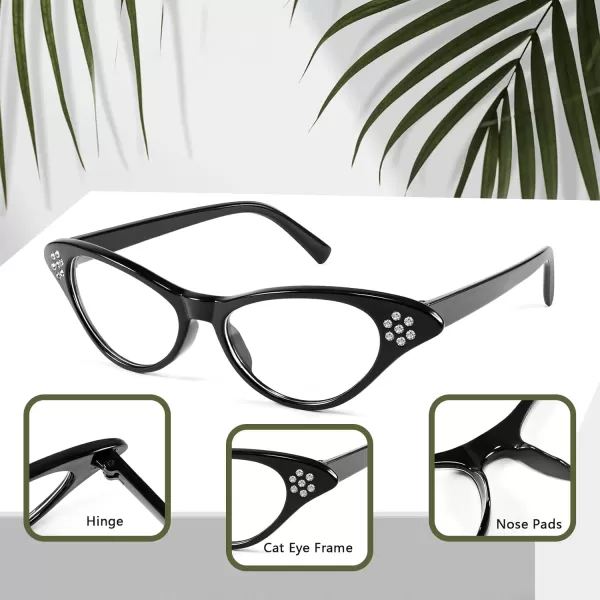 FEISEDY Cat Eye Costume Glasses with Rhinestones Women ampamp Kids 50s 60s Classic Party Cateye Sunglasses B2848001 Black Frame