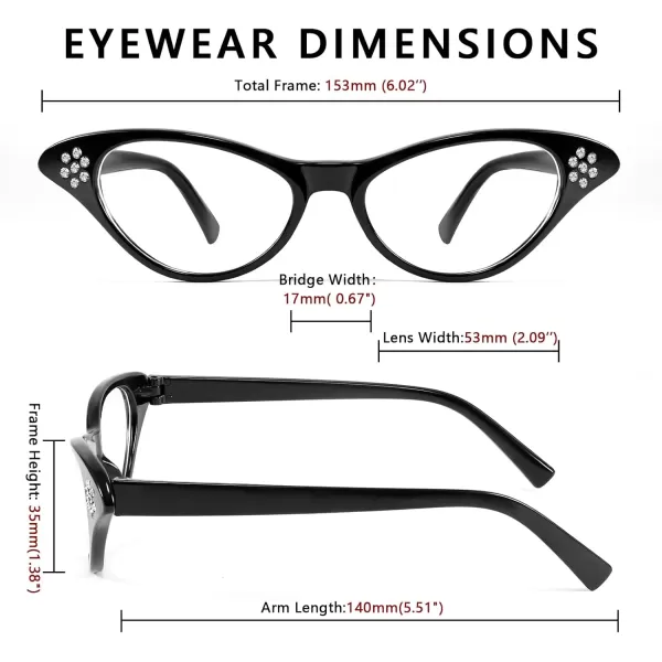 FEISEDY Cat Eye Costume Glasses with Rhinestones Women ampamp Kids 50s 60s Classic Party Cateye Sunglasses B2848001 Black Frame
