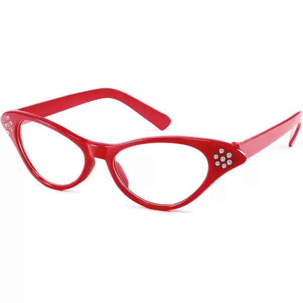 FEISEDY Cat Eye Costume Glasses with Rhinestones Women ampamp Kids 50s 60s Classic Party Cateye Sunglasses B2848002 Red Frame