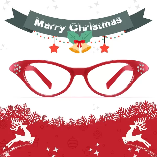 FEISEDY Cat Eye Costume Glasses with Rhinestones Women ampamp Kids 50s 60s Classic Party Cateye Sunglasses B2848002 Red Frame