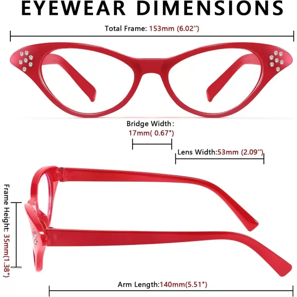 FEISEDY Cat Eye Costume Glasses with Rhinestones Women ampamp Kids 50s 60s Classic Party Cateye Sunglasses B2848002 Red Frame