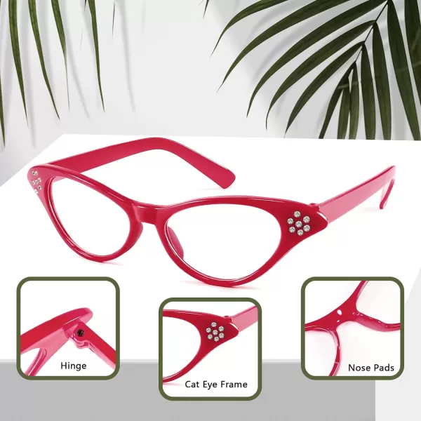 FEISEDY Cat Eye Costume Glasses with Rhinestones Women ampamp Kids 50s 60s Classic Party Cateye Sunglasses B2848003 Rose Pink Frame