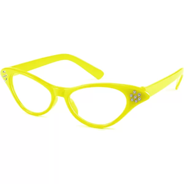 FEISEDY Cat Eye Costume Glasses with Rhinestones Women ampamp Kids 50s 60s Classic Party Cateye Sunglasses B2848004 Yellow Frame