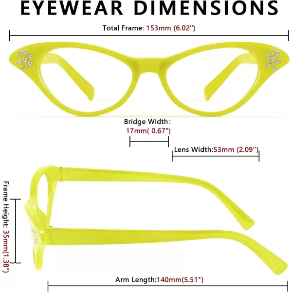 FEISEDY Cat Eye Costume Glasses with Rhinestones Women ampamp Kids 50s 60s Classic Party Cateye Sunglasses B2848004 Yellow Frame