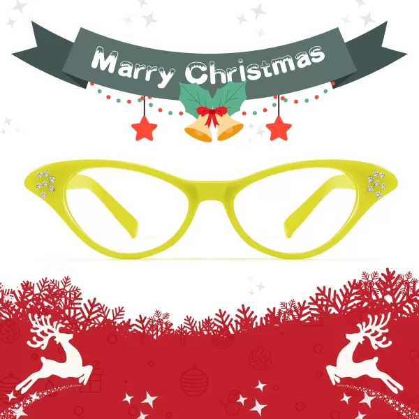 FEISEDY Cat Eye Costume Glasses with Rhinestones Women ampamp Kids 50s 60s Classic Party Cateye Sunglasses B2848004 Yellow Frame