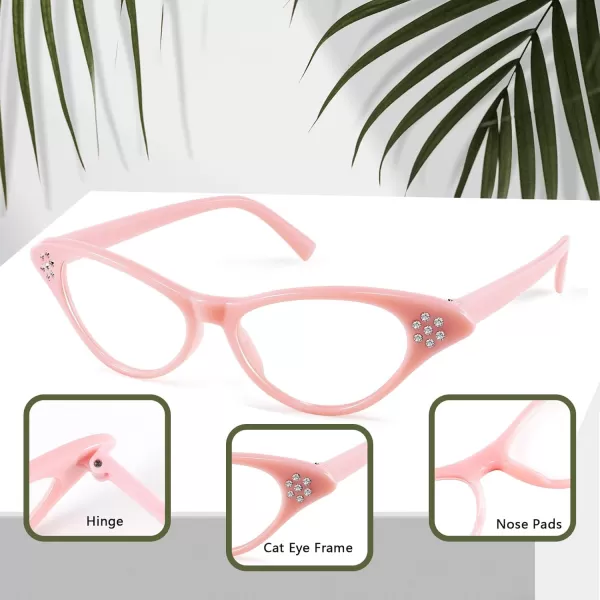 FEISEDY Cat Eye Costume Glasses with Rhinestones Women ampamp Kids 50s 60s Classic Party Cateye Sunglasses B2848005 Pink Frame