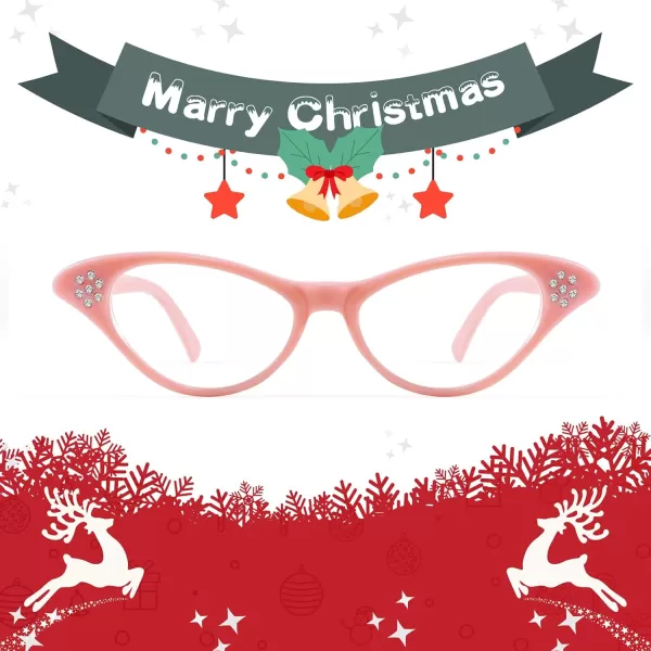 FEISEDY Cat Eye Costume Glasses with Rhinestones Women ampamp Kids 50s 60s Classic Party Cateye Sunglasses B2848005 Pink Frame