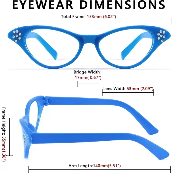 FEISEDY Cat Eye Costume Glasses with Rhinestones Women ampamp Kids 50s 60s Classic Party Cateye Sunglasses B2848006 Blue Frame