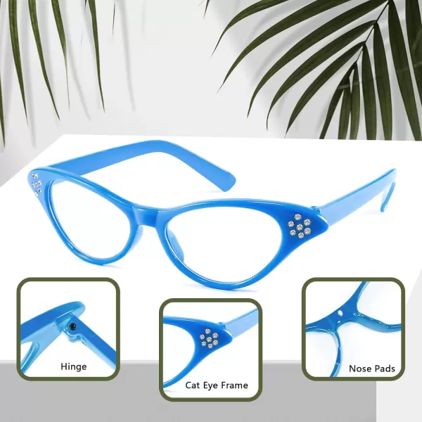 FEISEDY Cat Eye Costume Glasses with Rhinestones Women ampamp Kids 50s 60s Classic Party Cateye Sunglasses B2848006 Blue Frame