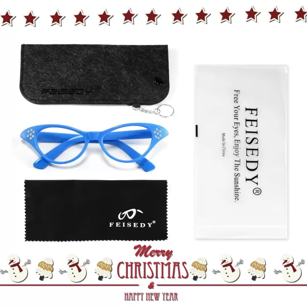 FEISEDY Cat Eye Costume Glasses with Rhinestones Women ampamp Kids 50s 60s Classic Party Cateye Sunglasses B2848006 Blue Frame