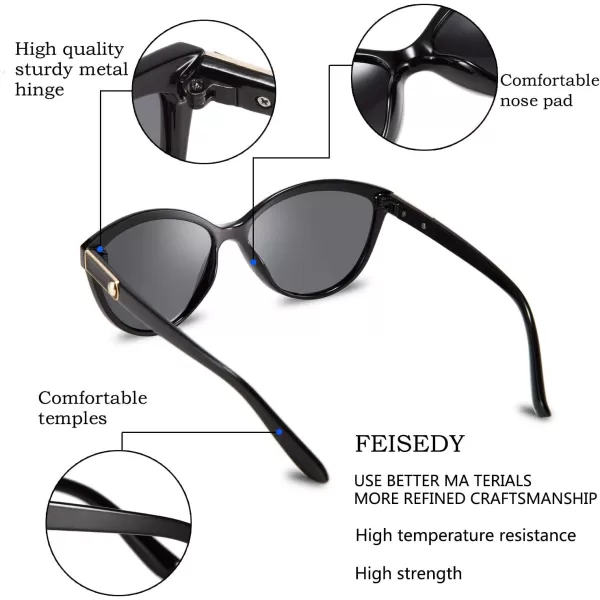 FEISEDY Classic Cateye Polarized Sunglasses for Women 100 UV Protection B2512Black