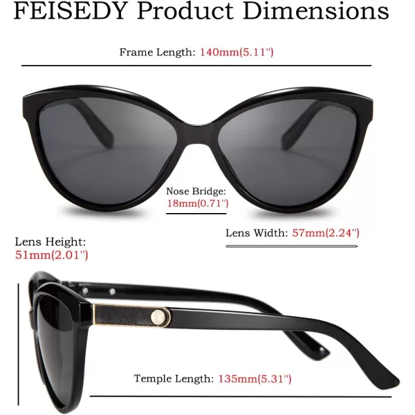 FEISEDY Classic Cateye Polarized Sunglasses for Women 100 UV Protection B2512Black