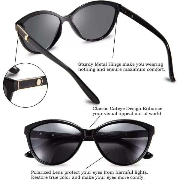 FEISEDY Classic Cateye Polarized Sunglasses for Women 100 UV Protection B2512Black