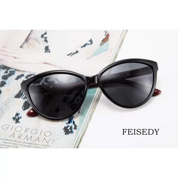 FEISEDY Classic Cateye Polarized Sunglasses for Women 100 UV Protection B2512BlackRed