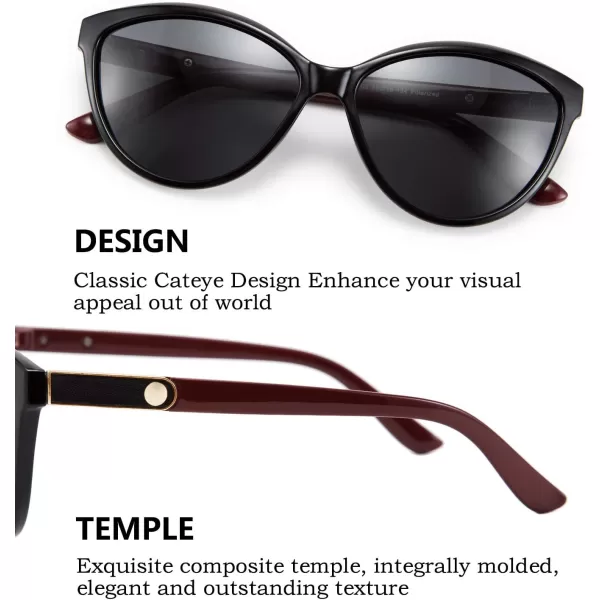 FEISEDY Classic Cateye Polarized Sunglasses for Women 100 UV Protection B2512BlackRed