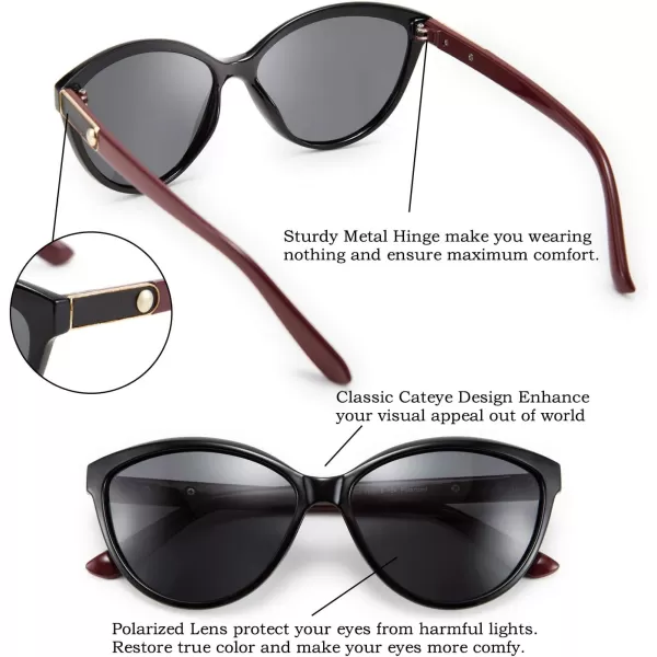 FEISEDY Classic Cateye Polarized Sunglasses for Women 100 UV Protection B2512BlackRed
