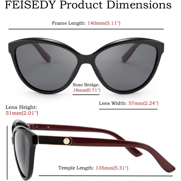 FEISEDY Classic Cateye Polarized Sunglasses for Women 100 UV Protection B2512BlackRed