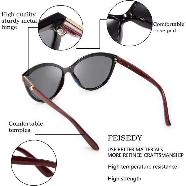 FEISEDY Classic Cateye Polarized Sunglasses for Women 100 UV Protection B2512BlackRed