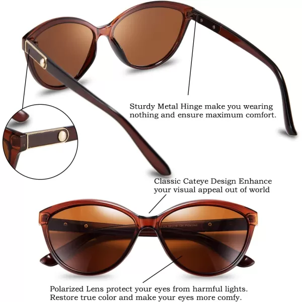 FEISEDY Classic Cateye Polarized Sunglasses for Women 100 UV Protection B2512Brown