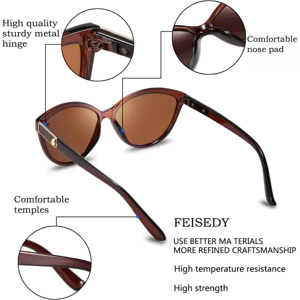 FEISEDY Classic Cateye Polarized Sunglasses for Women 100 UV Protection B2512Brown