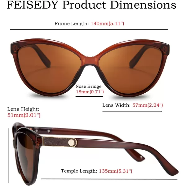 FEISEDY Classic Cateye Polarized Sunglasses for Women 100 UV Protection B2512Brown
